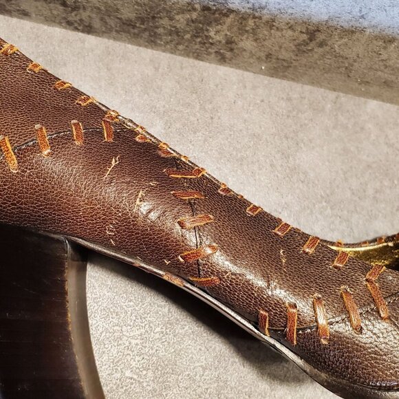 Dolce & Gabbana Vintage Y2K 90s Quiet Luxury Brown Leather Square Toe Heels 39 - Picture 15 of 16